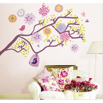 Two Birds Living in Colorful Tree Wall Sticker